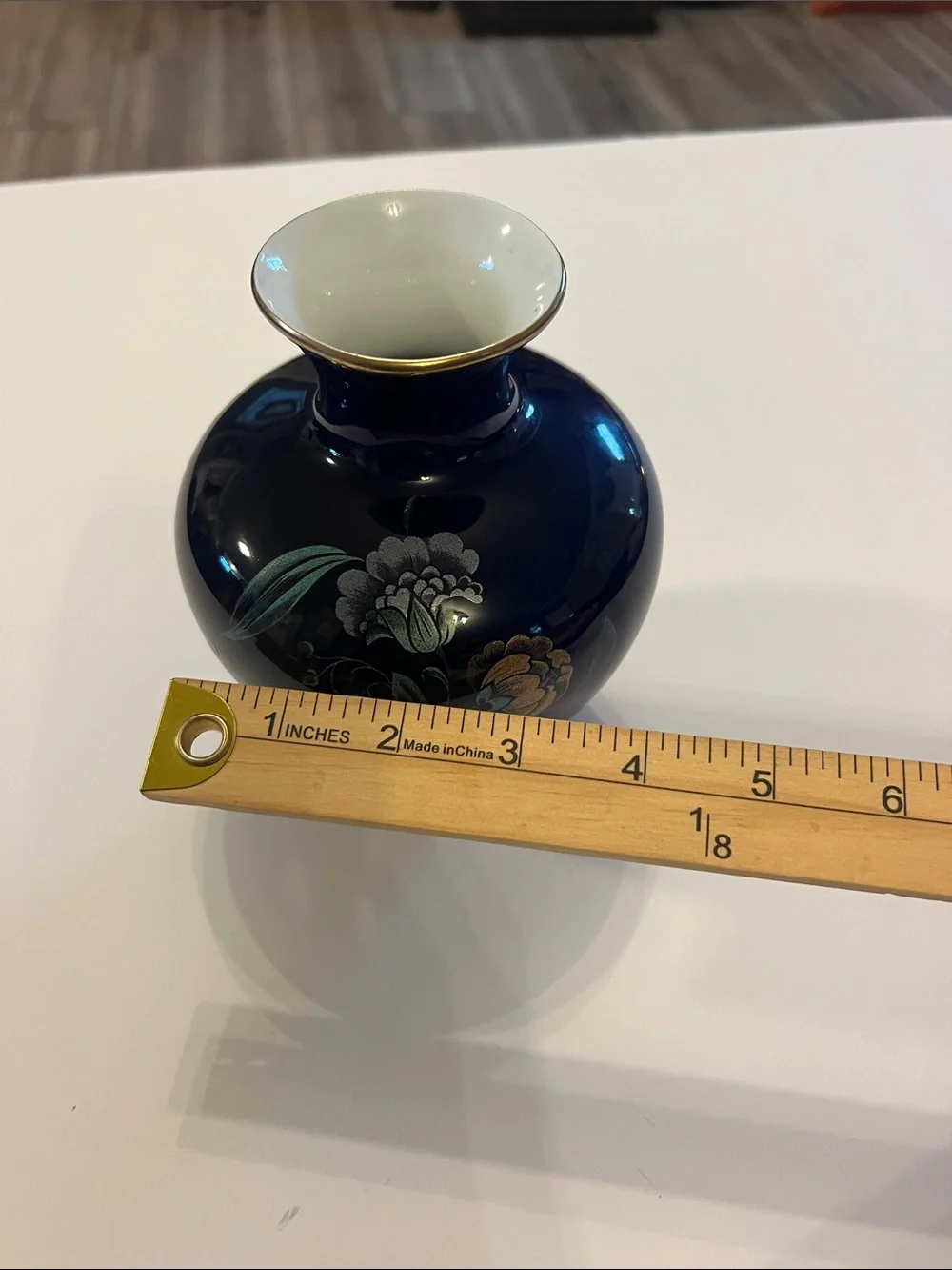KPM Berlin Black Porcelain Vase with Gold Floral Accents